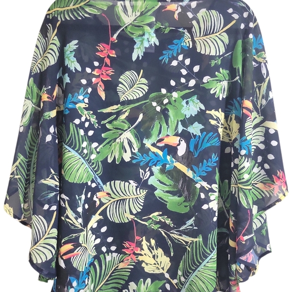 Chico's Tropical Sheer Poncho Cover-up Top Size Sm/Med Colorful Birds - Picture 3 of 10